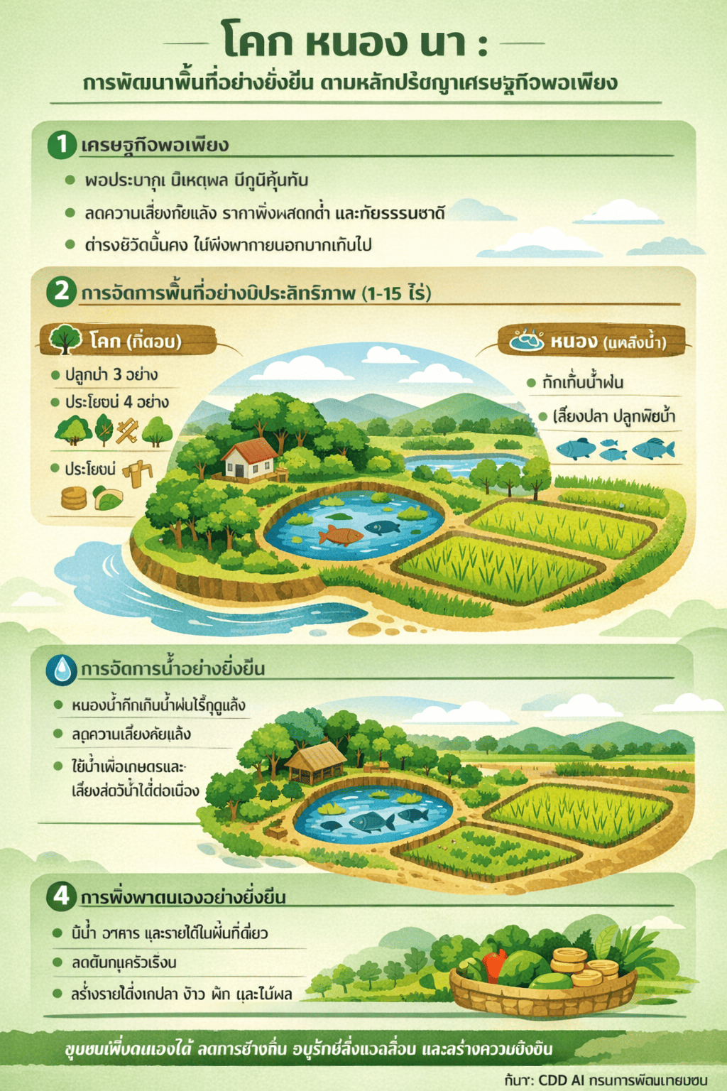 💚 พช.สระโบสถ์ เผยแพร่อินโฟกราฟิก “โคก หนอง นา” ขับเคลื่อนการพัฒนาพื้นที่อย่างยั่งยืน ด้วยพลัง CDD AI